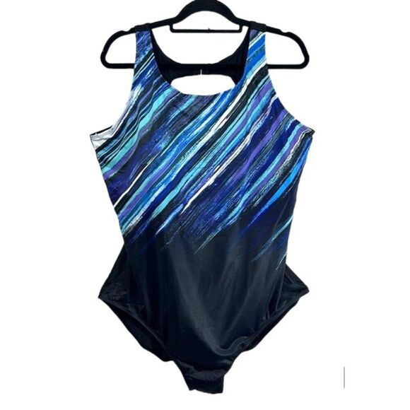 One Piece Swimsuit Size 28 Swimsuits For All Black & Blue NWT * - Picture 1 of 12